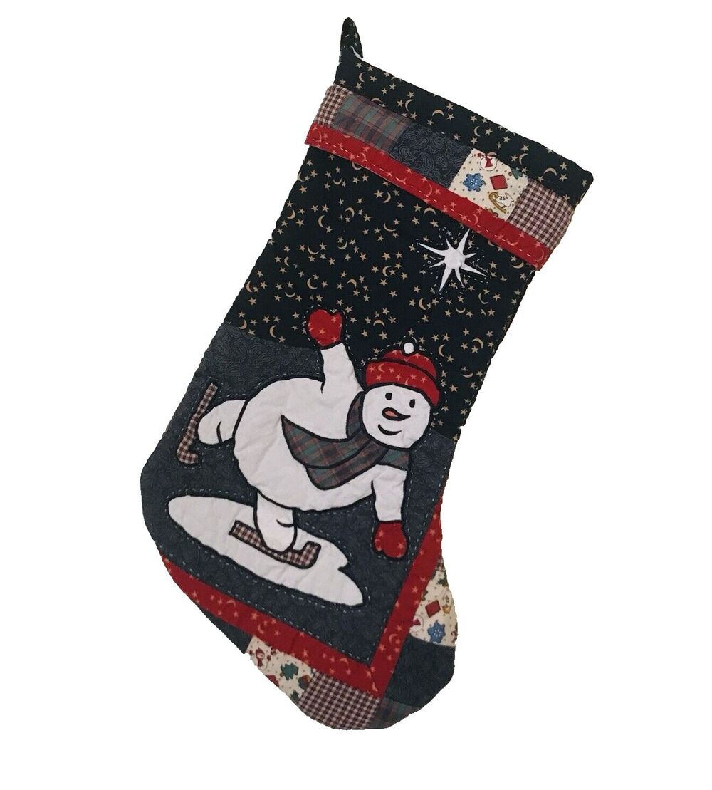 Handmade Christmas Stocking Farmhouse Snowman Cute Cozy Chic Kidcore 17 Inch